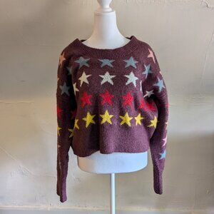 wildfox cropped pullover star sweater in burgundy/maroon ASO andi mack (small)